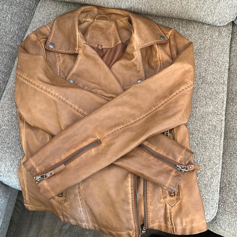 Size small, brand new, brown faux leather jacket